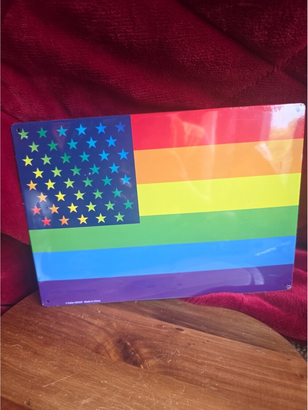 Rainbow flag with stars. Gay pride American Flag Tin Sign 12" X 8"